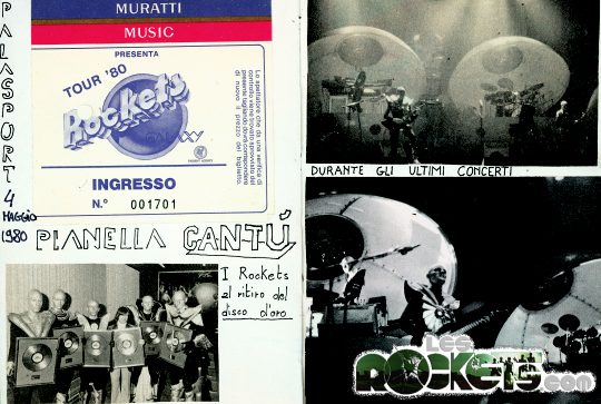 Pagina tratta dal diario dell'epoca di Daniele, con il biglietto d'ingresso al concerto al Palasport Pianella di Cant�� del 4 Maggio 1980 ed alcuni ritagli sulla band - © LesROCKETS.com